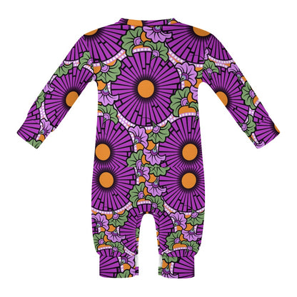 Purple & Yellow flowers Ankara Baby Long Sleeve Jumpsuit