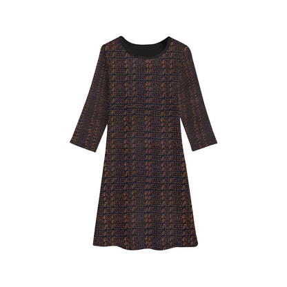 Black & Brown African Print Long Sleeve Dress