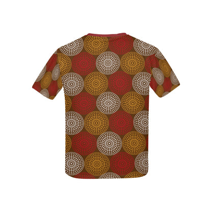 Children's Burgundy Ankara Wheel Pattern T-Shirt