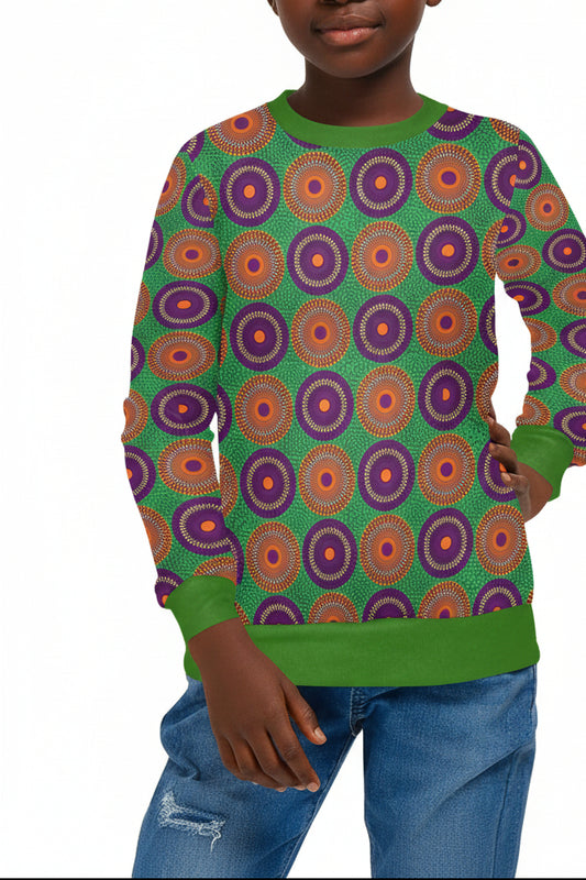 Children's Green Multi Wheel Ankara Pattern Sweatshirt