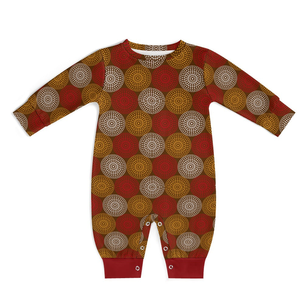 Maroon Ankara Wheel Pattern Baby Jumpsuit