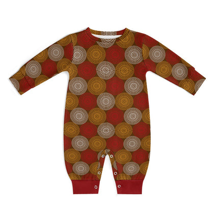 Maroon Ankara Wheel Pattern Baby Jumpsuit