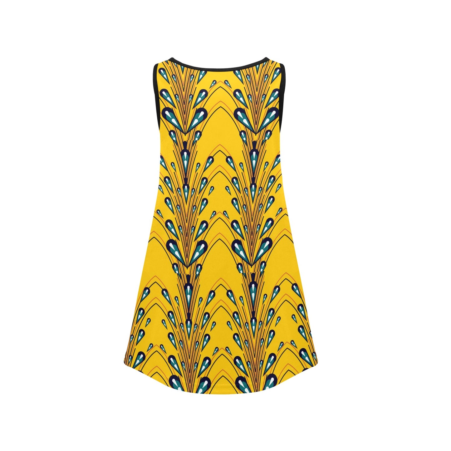 Abstract Yellow Ankara Pattern Girl's Sleeveless Dress