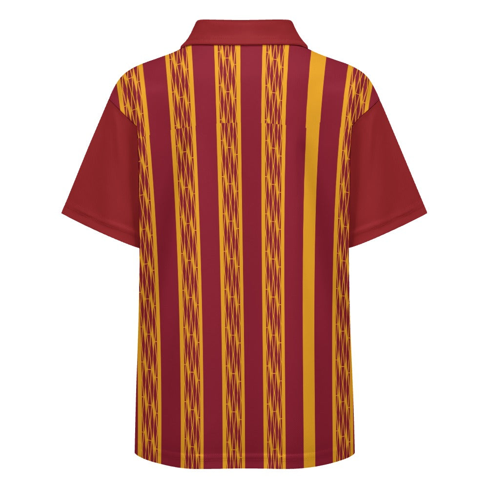 Red & Yellow African Kente Print Buttoned Polo Shirt