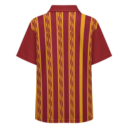 Red & Yellow African Kente Print Buttoned Polo Shirt