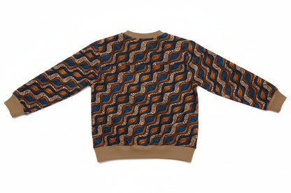 Children's Blue and Brown Ankara Waves Pattern Sweatshirt