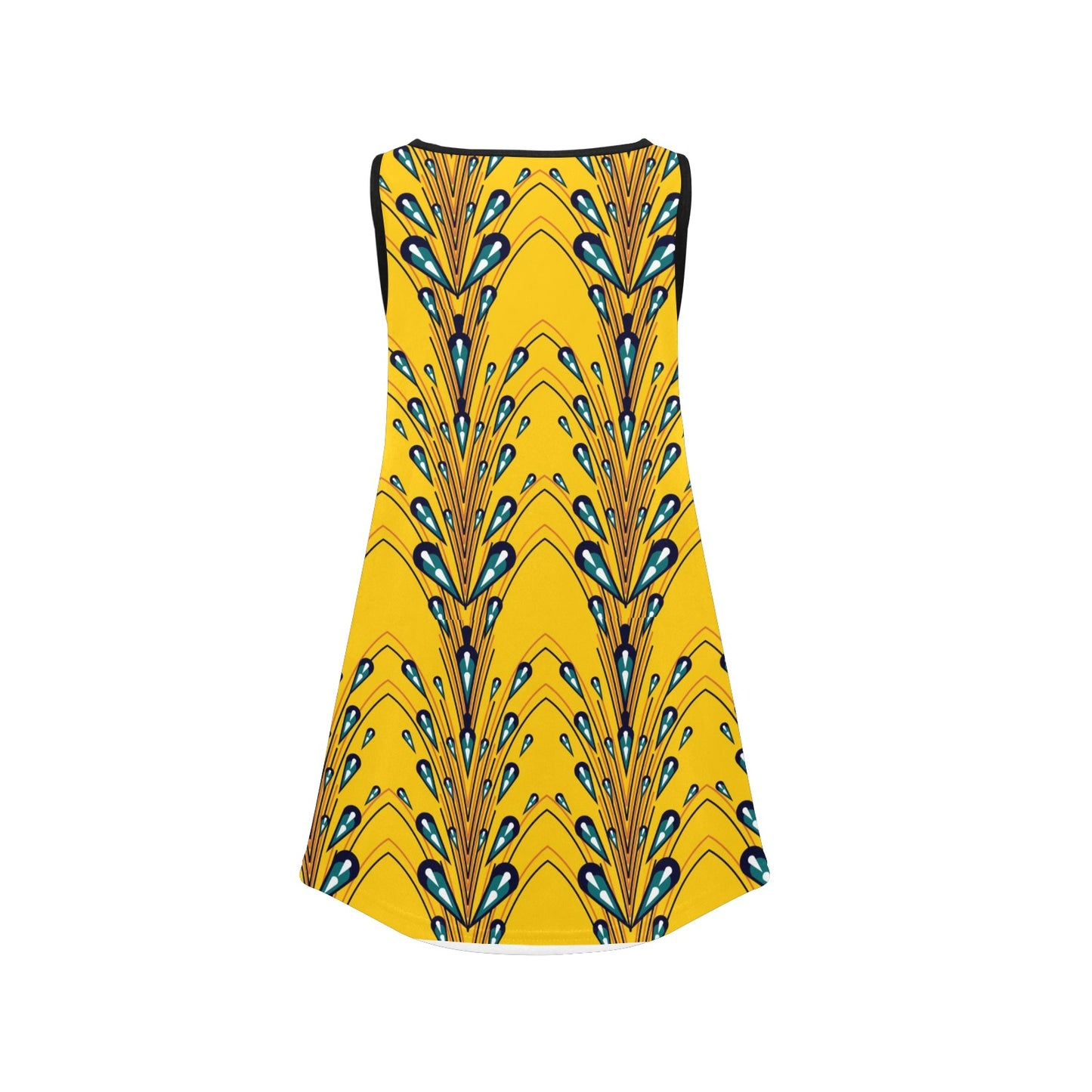 Abstract Yellow Ankara Pattern Girl's Sleeveless Dress