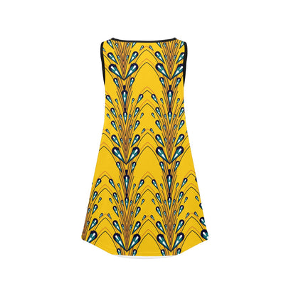 Abstract Yellow Ankara Pattern Girl's Sleeveless Dress