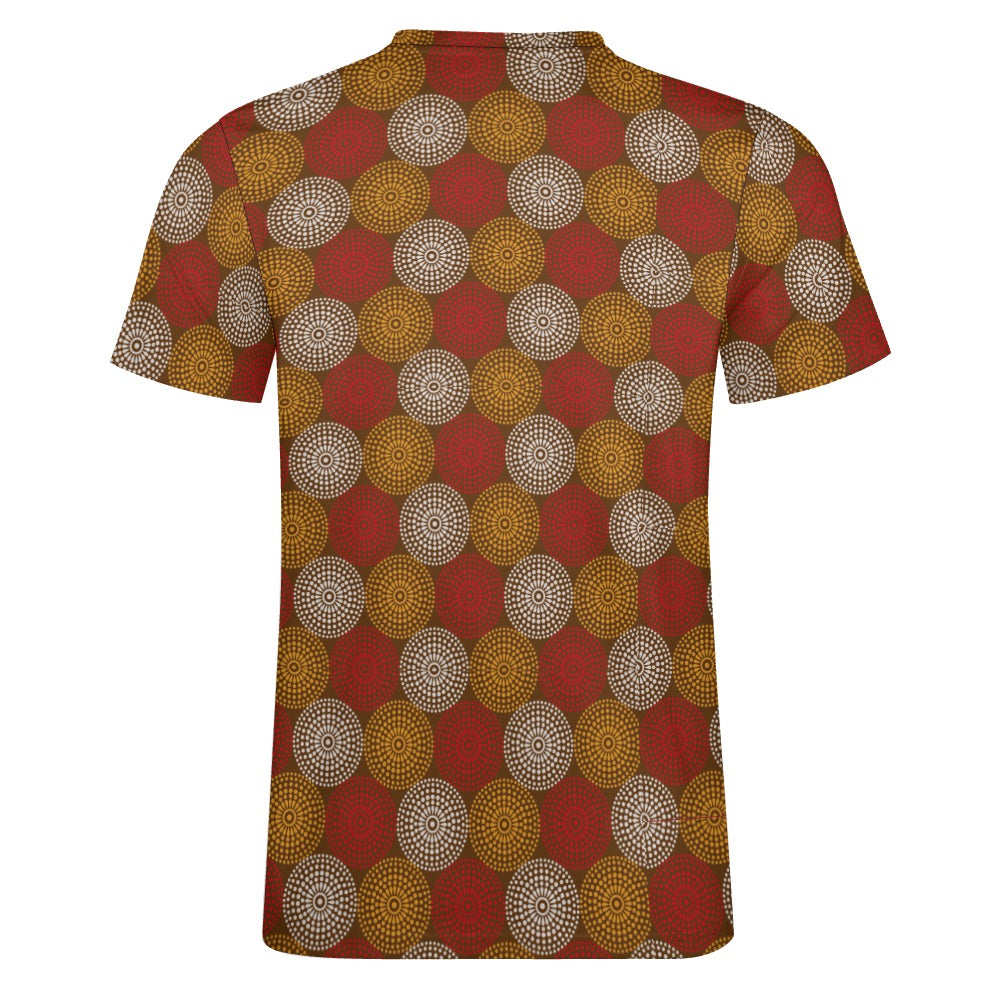 Men's Maroon Ankara Wheel Pattern Cotton T-shirt