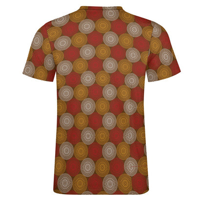 Men's Maroon Ankara Wheel Pattern Cotton T-shirt