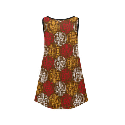 Maroon Ankara Wheel Pattern Sleeveless Dress