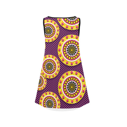Yellow & Purple Wheel Ankara Pattern Girl's Dress