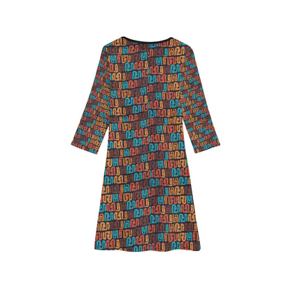 Brown Multicolor African Print Long Sleeve Dress