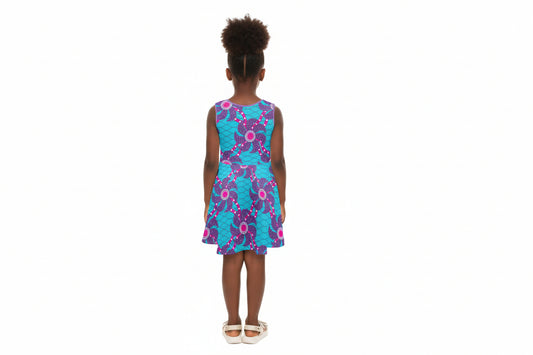 Blue Sleeveless Dress With Purple & Pink Flowers Ankara Pattern