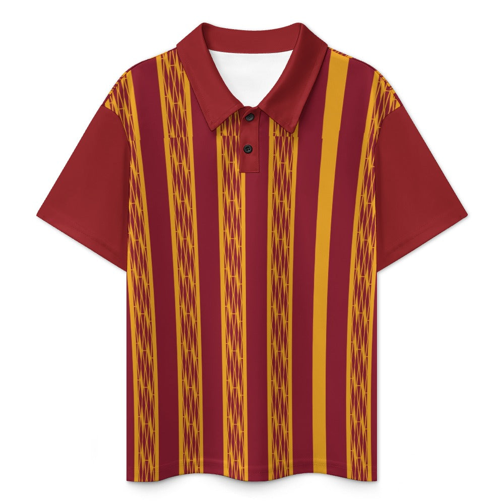 Red & Yellow African Kente Print Buttoned Polo Shirt