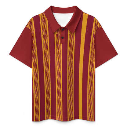Red & Yellow African Kente Print Buttoned Polo Shirt