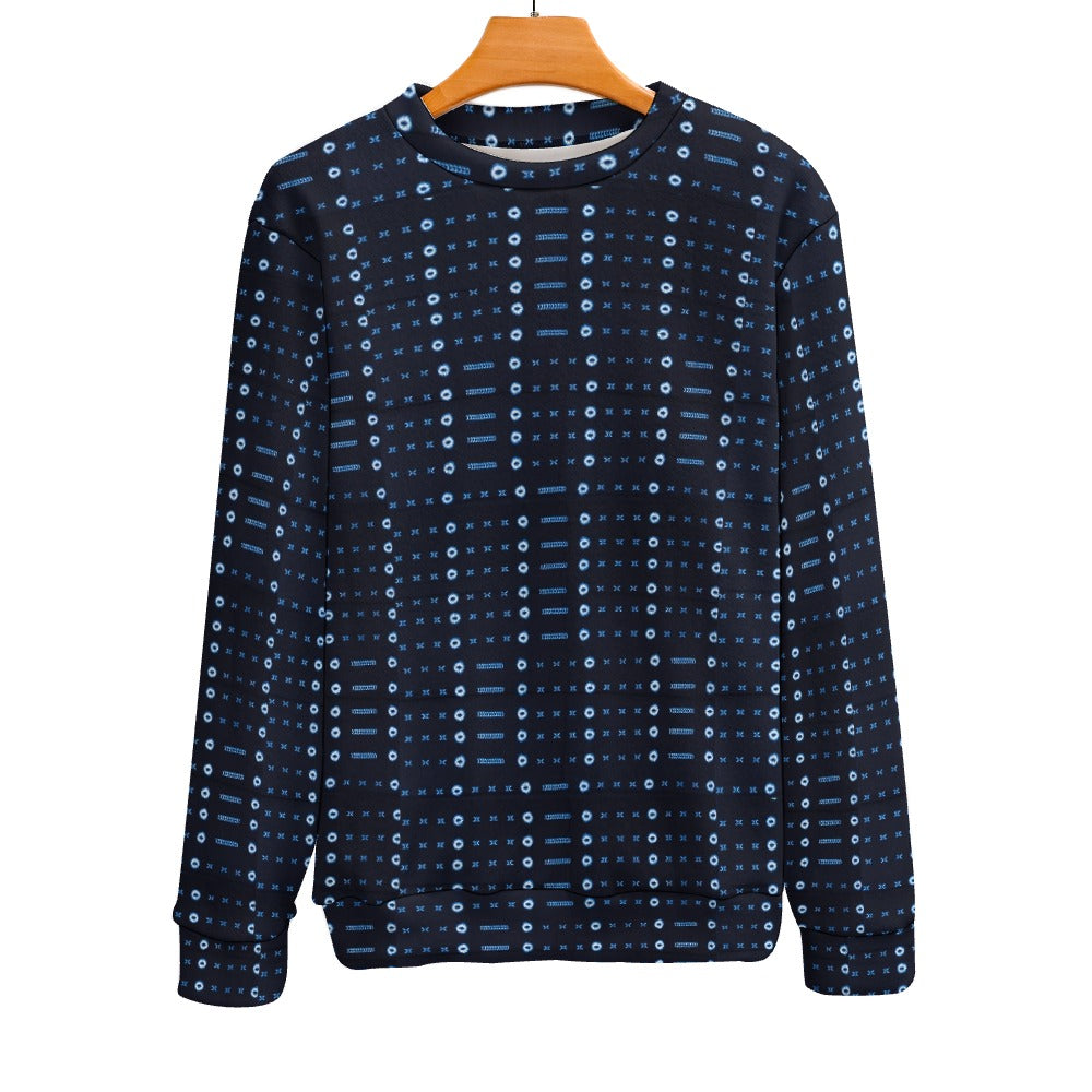 Men's Blue Geometric African Print Crew Neck Sweater