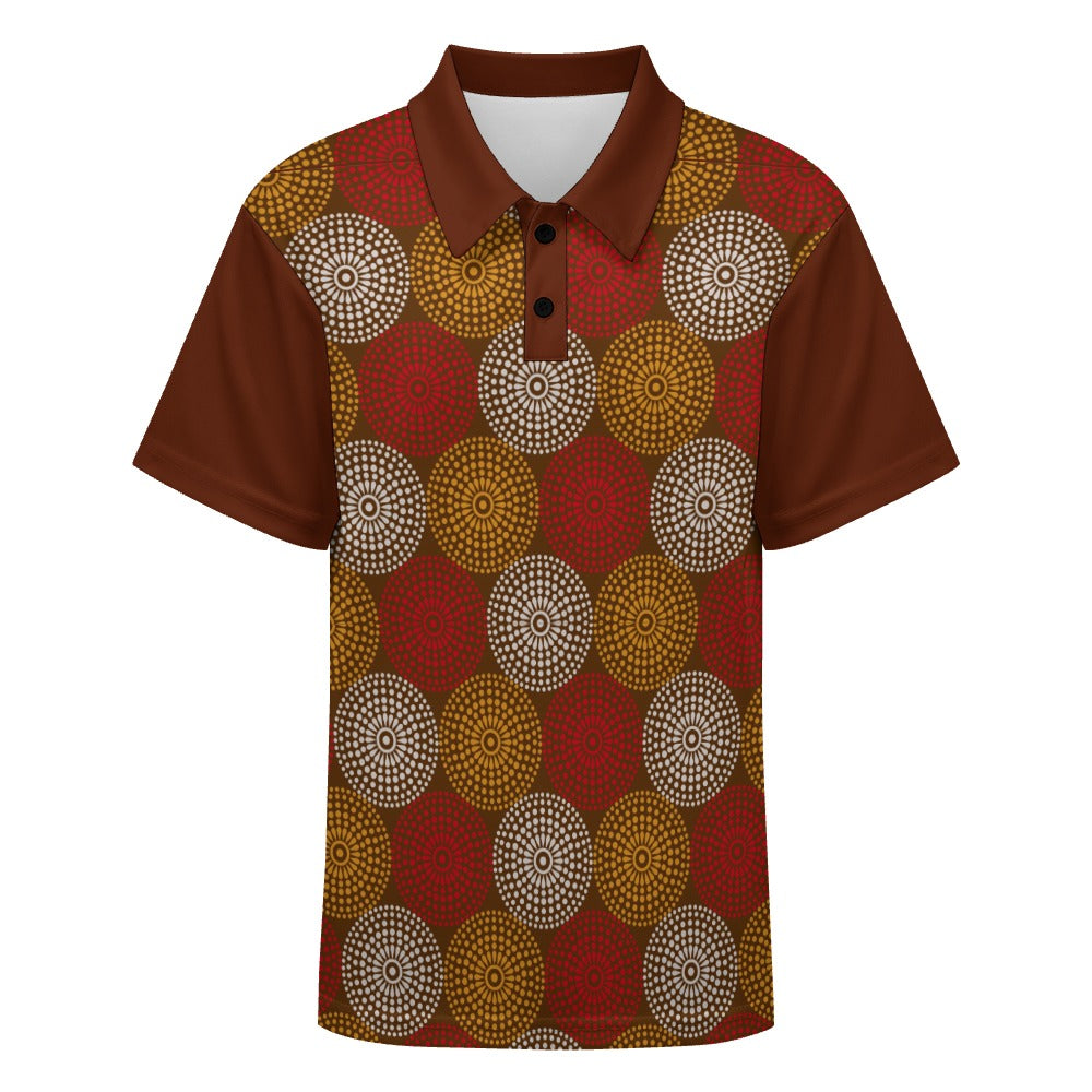 Maroon Ankara Wheel Pattern Kid's Buttoned Polo Shirt