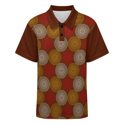 Maroon Ankara Wheel Pattern Kid's Buttoned Polo Shirt