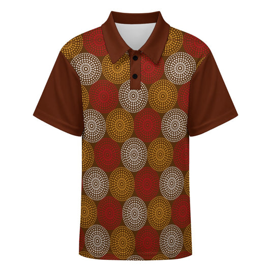 Maroon Ankara Wheel Pattern Kid's Buttoned Polo Shirt