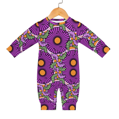 Purple & Yellow flowers Ankara Baby Long Sleeve Jumpsuit