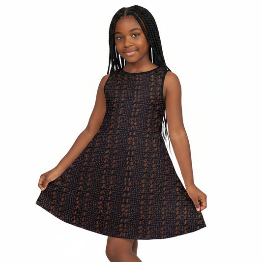 Black & Brown African Print Sleeveless Dress