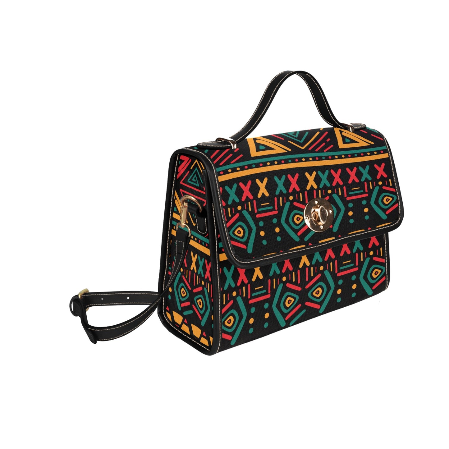 Black Multicolor African Print Handbag