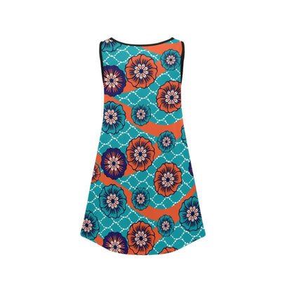 Orange & Green Ankara Pattern Girl's Sleeveless Dress