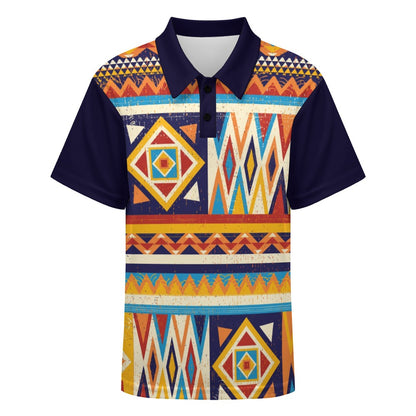 Multicolor African Geometric Pattern Buttoned Polo Shirt