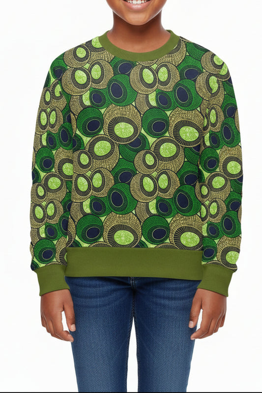 Children's Green Ankara Pattern Sweatshirt