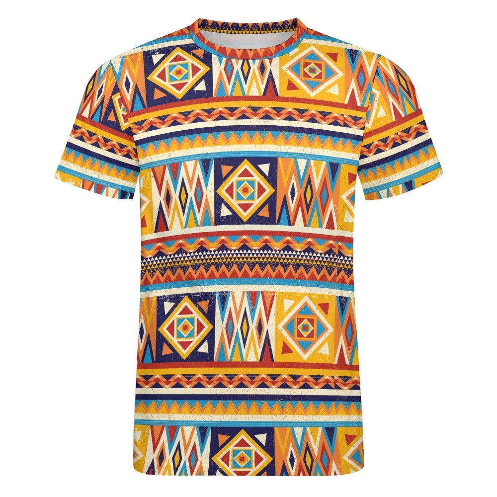 Men's Multicolor African Geometric Pattern Cotton T-shirt