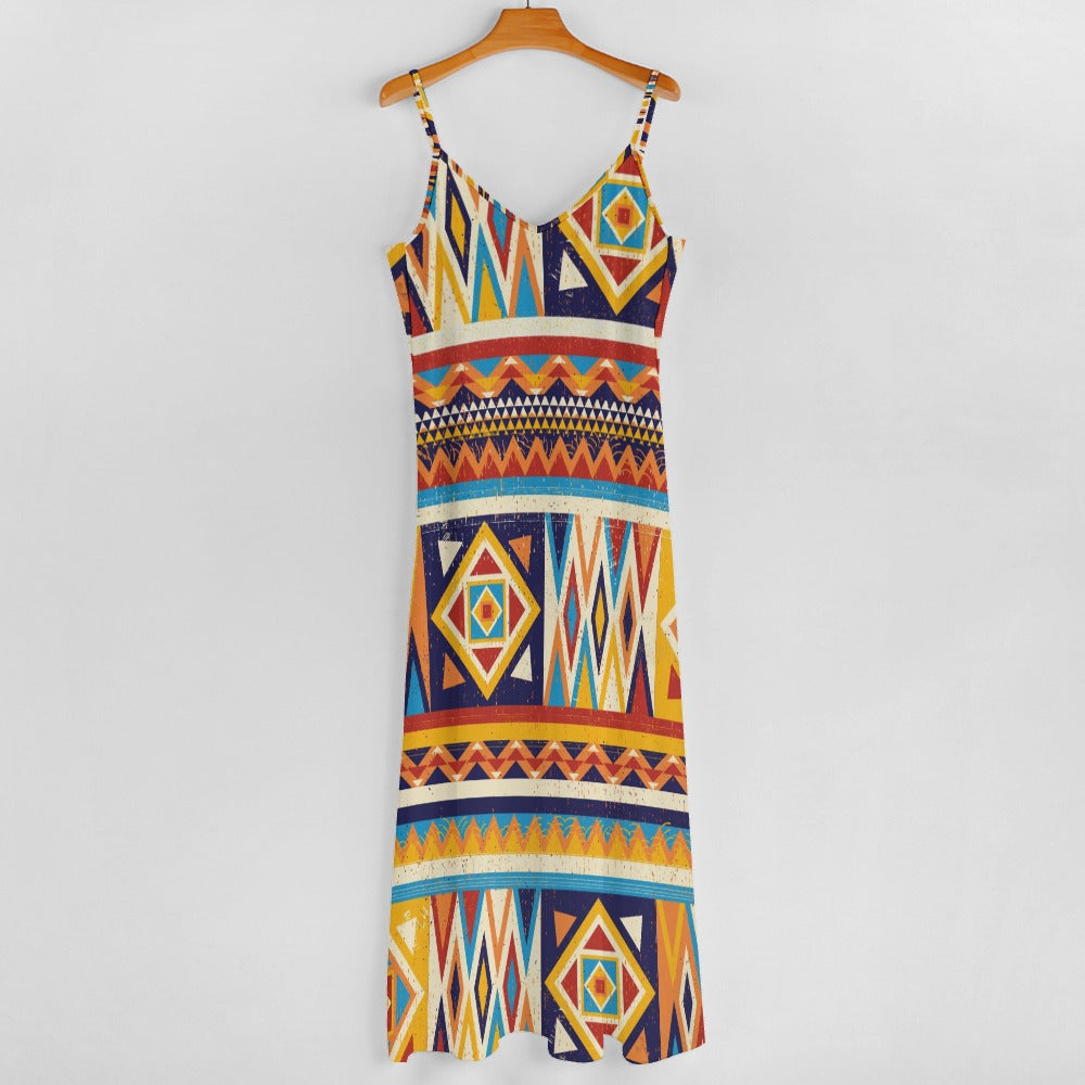 Women's Multicolor African Geometric Pattern Sleeveless Maxi Dress