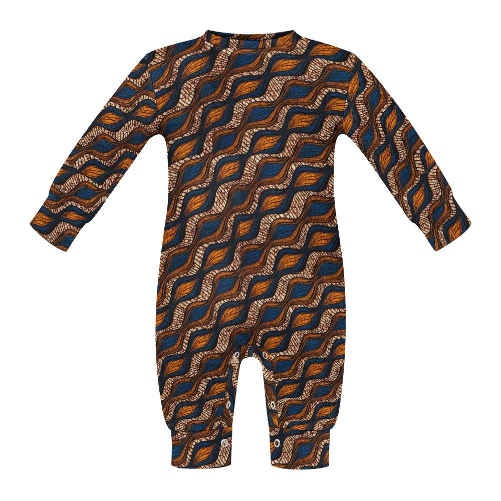 Blue and Brown Ankara Waves Pattern Baby Jumpsuit