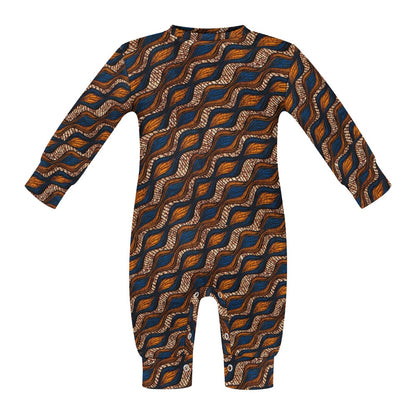 Blue and Brown Ankara Waves Pattern Baby Jumpsuit