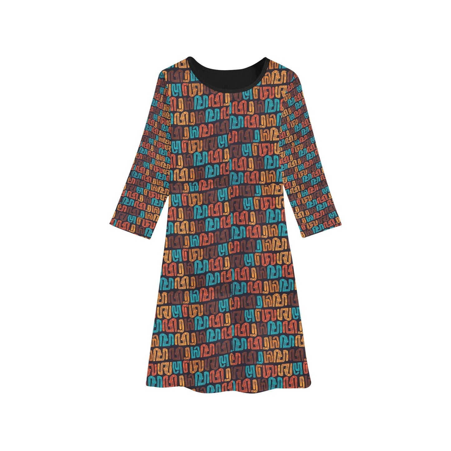 Brown Multicolor African Print Long Sleeve Dress