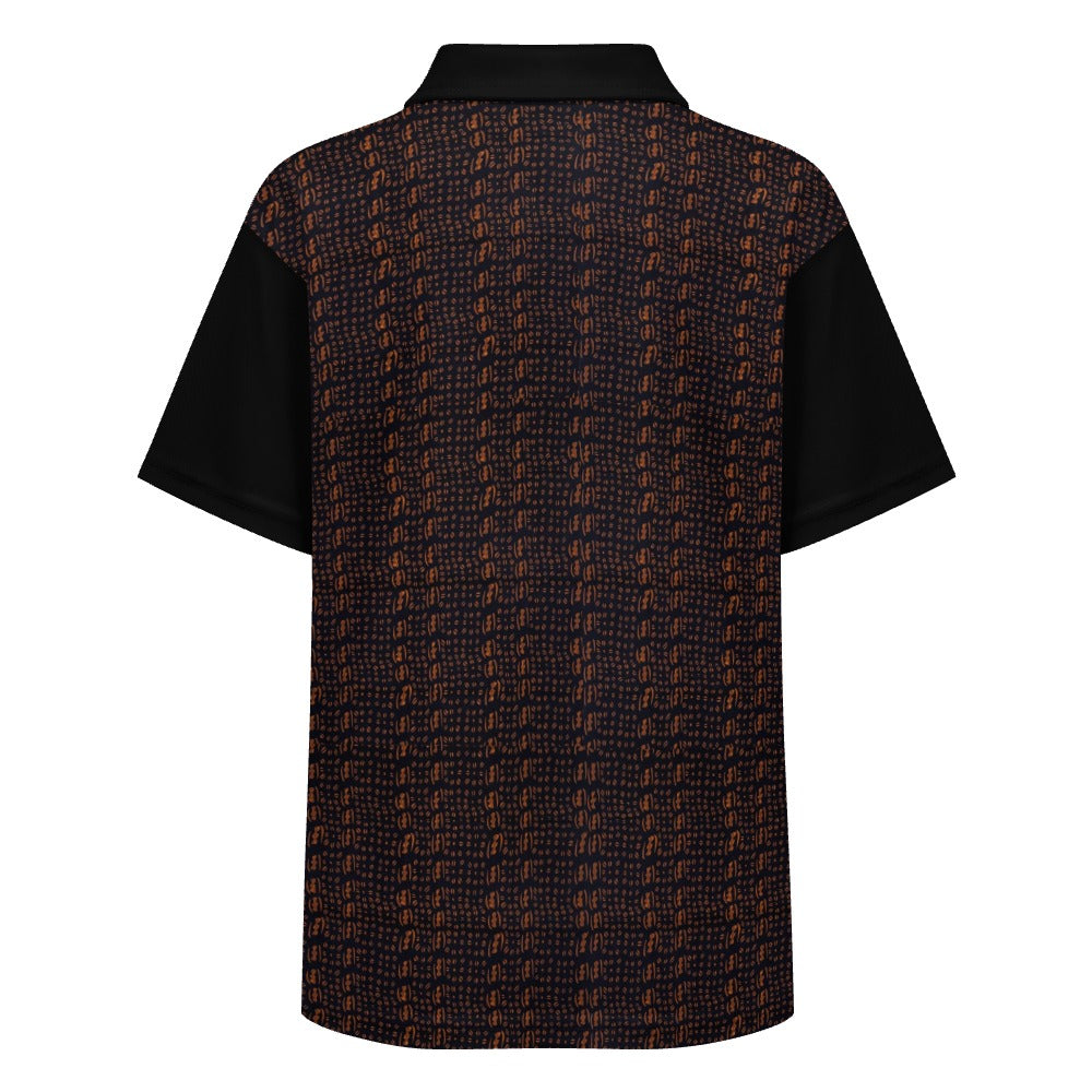 Black & Brown African Print Buttoned Polo Shirt