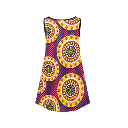 Yellow & Purple Wheel Ankara Pattern Girl's Dress