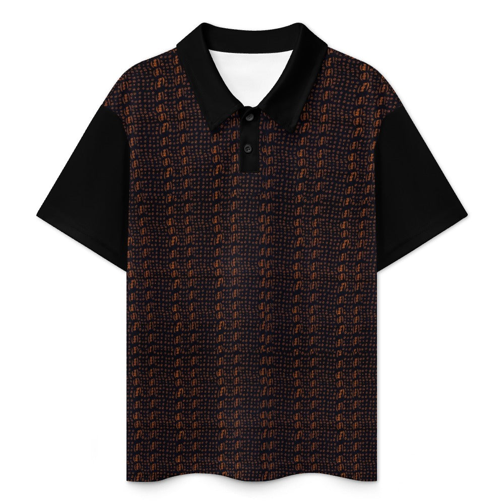 Black & Brown African Print Buttoned Polo Shirt