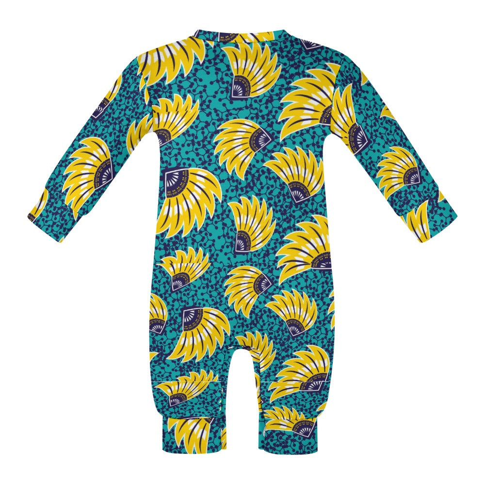 Turquoise and Yellow Flowers Ankara Baby Jumpsuit