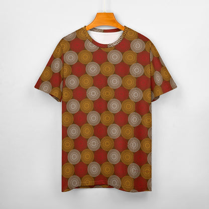 Men's Maroon Ankara Wheel Pattern Cotton T-shirt