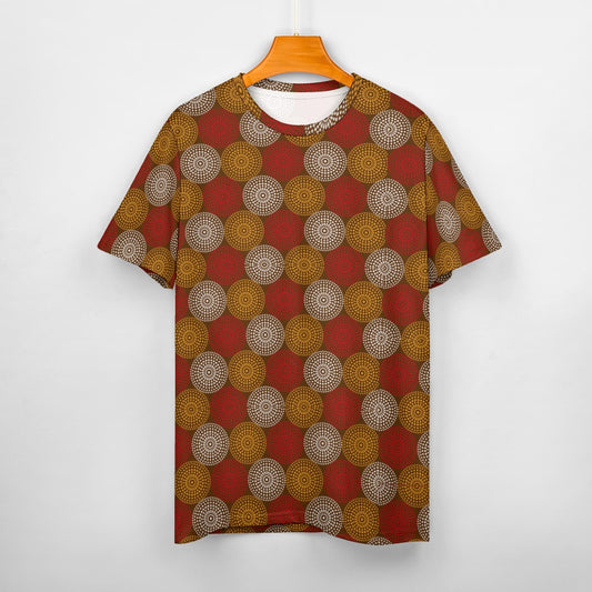 Men's Maroon Ankara Wheel Pattern Cotton T-shirt