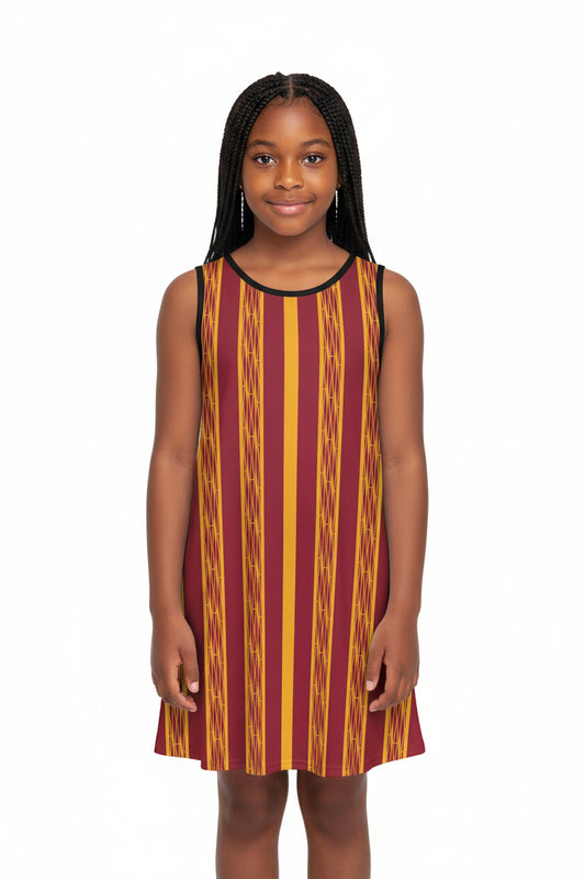Red & Yellow African Kente Print Sleeveless Dress