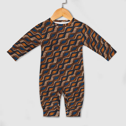 Blue and Brown Ankara Waves Pattern Baby Jumpsuit