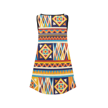 Multicolor African Geometric Pattern Sleeveless Dress