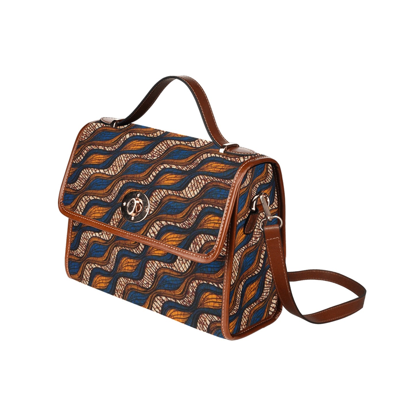 Blue & Brown Ankara Waves Pattern Handbag