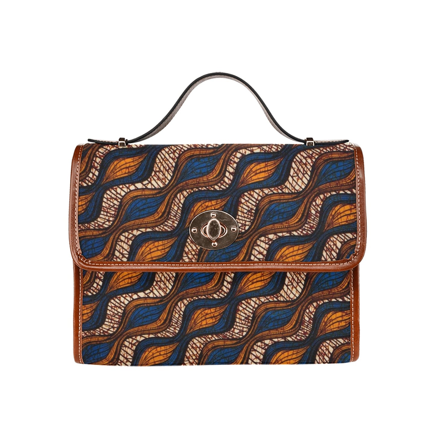 Blue & Brown Ankara Waves Pattern Handbag