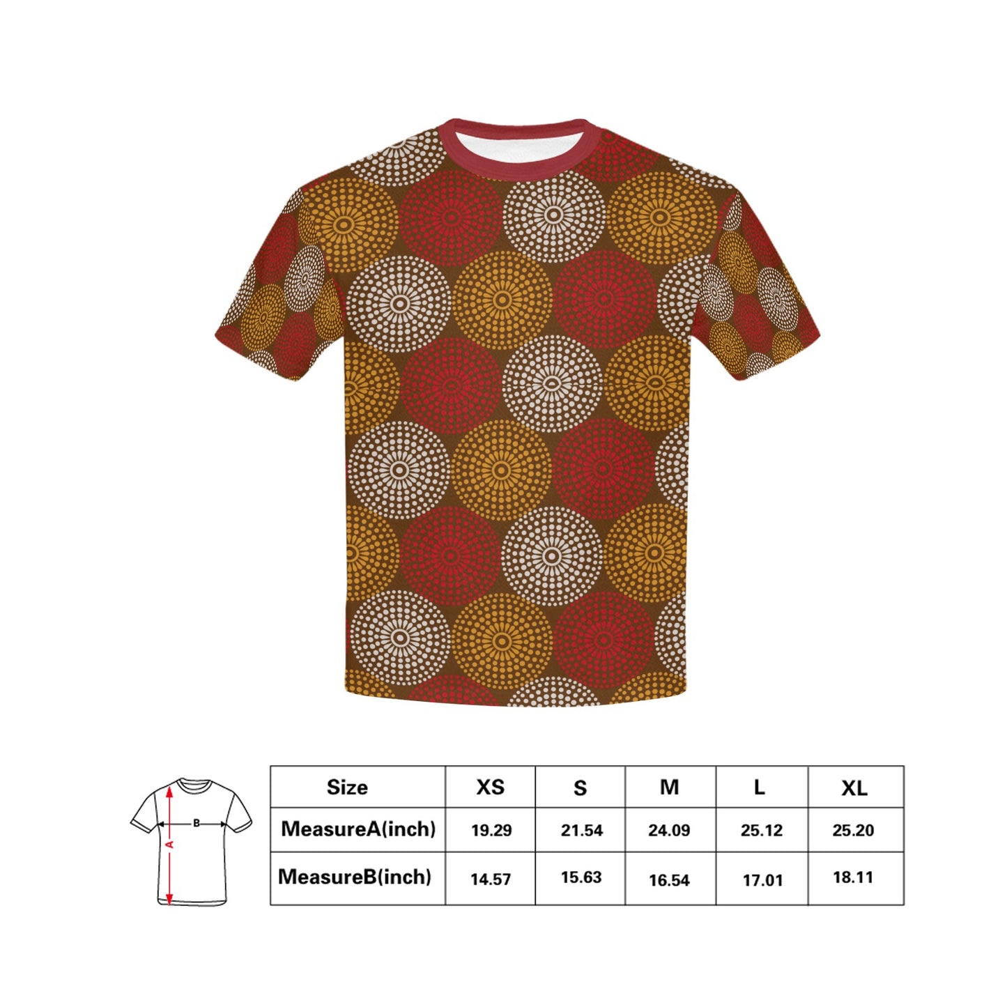 Children's Burgundy Ankara Wheel Pattern T-Shirt