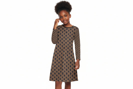 Black & Gold African pattern Long Sleeve Dress