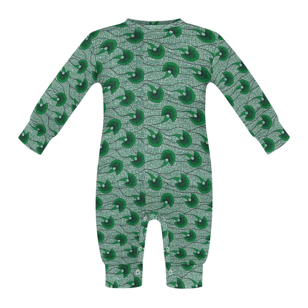 Dark Green Waves Ankara Pattern Baby Jumpsuit