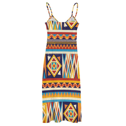 Women's Multicolor African Geometric Pattern Sleeveless Maxi Dress